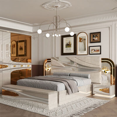 Grosir Modern Lengkap Mewah Kamar Tidur Set Kayu Tempat Tidur Ganda Kamar Turki Kerajaan Bingkai Kayu Penuh Rumah Kamar Tidur Perabot Set