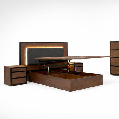 American Simple Solid Wood Bedroom Sets Adjustable Double Bed Home Storage Frame Kayu Raja Ukuran Furnitur Kamar Tidur Lengkap