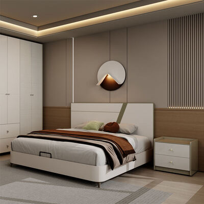 Modern mewah kayu Kamar tidur Sets furnitur dengan penyimpanan berbaring headboard tercahya dan perakitan sederhana untuk rumah apartemen hotel