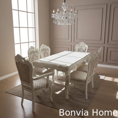 Gaya Eropa Kayu padat 8 kursi Meja Makan Set Kursi Meja Makan Furnitur Ruang Makan Kayu Klasik Meja Makan Mewah Set untuk 8