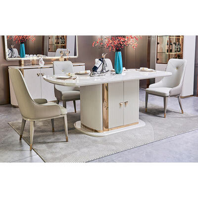 Set Meja Makan Kayu Putih Mewah Modern 6 Kursi Set Furnitur Lengkap Penyimpanan Rumah Meja Makan Kayu Besar dan Set Kursi