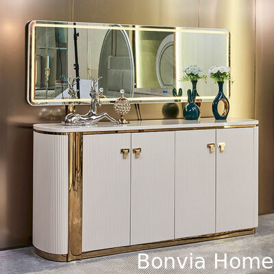 Set Meja Makan Kayu Putih Mewah Modern 6 Kursi Set Furnitur Lengkap Penyimpanan Rumah Meja Makan Kayu Besar dan Set Kursi