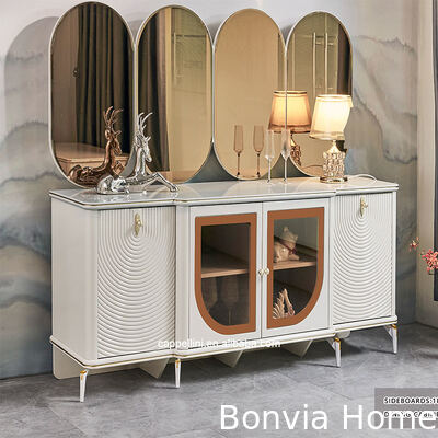 Meja makan mewah yang elegan dan kursi set 6 kursi furnitur rumah penyimpanan putih lengkap modern set ruang makan kayu besar