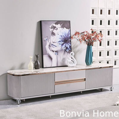 Desain Modern Mewah TV Kayu Stand Rumah Furnitur Laci Penyimpanan Marmer Slate Top Besar Kayu Panjang Ruang Tamu Kabinet TV