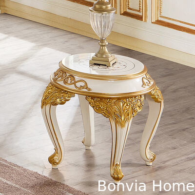 Gaya Eropa Klasik Royal Mewah TV Cabinet Villa Furniture Home Storage Putih dan Emas Gedung Gedung Gedung Gedung