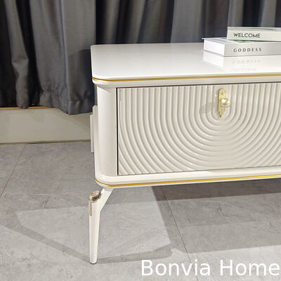 Desain Modern Rak TV Persegi Panjang Kayu Putih Furnitur Ruang Tamu Penyimpanan Besar Lemari TV Mewah Kayu Rumah