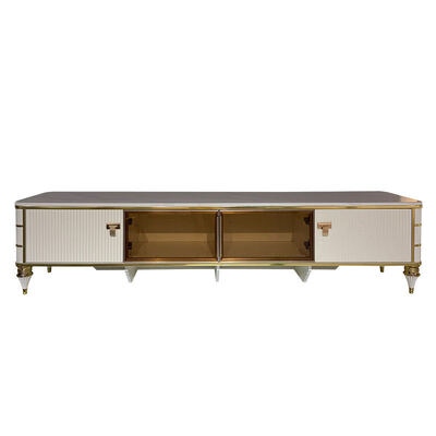 Meja TV Kayu Putih Nordic Berkualitas Tinggi Furnitur Rumah Penyimpanan Hotel Modern Mewah MDF Lemari TV Ruang Tamu