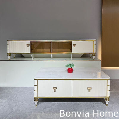 Meja TV Kayu Putih Nordic Berkualitas Tinggi Furnitur Rumah Penyimpanan Hotel Modern Mewah MDF Lemari TV Ruang Tamu