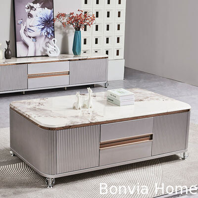 Modern Mewah Kamar Hidup Kayu Pusat Meja Kopi Rumah Furniture Storage Besar TV Stand Slate Marmer dan Set Meja Kopi