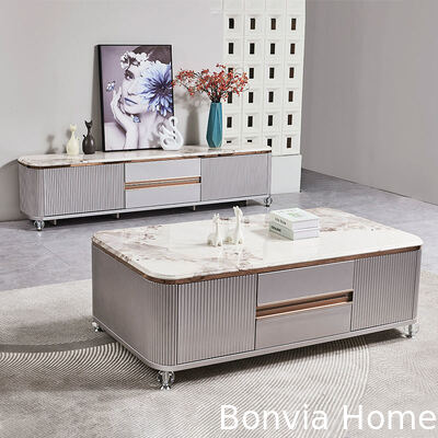 Modern Mewah Kamar Hidup Kayu Pusat Meja Kopi Rumah Furniture Storage Besar TV Stand Slate Marmer dan Set Meja Kopi