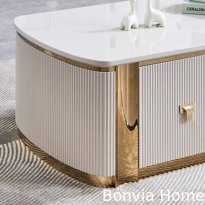 Set Furnitur Meja Kopi dan Meja TV Kayu Mewah Modern Penyimpanan Besar Rumah Putih Kayu Tengah Meja Kopi Ruang Tamu