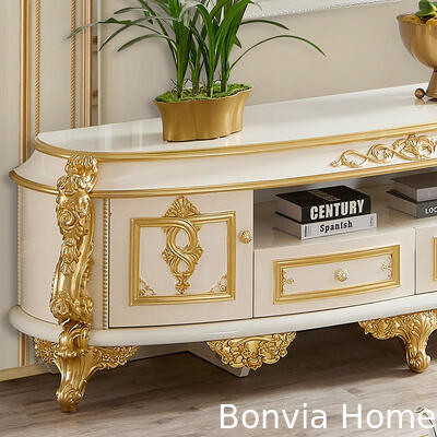 European Style Gold Royal Luxury Coffee Table Set Furniture Rumah Perancis Klasik Ruang tamu Kayu Besar Pusat Meja Kopi