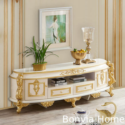 European Style Gold Royal Luxury Coffee Table Set Furniture Rumah Perancis Klasik Ruang tamu Kayu Besar Pusat Meja Kopi