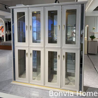 Set Meja Makan Kayu Mewah Putih dan Kursi 6 Seater Furnitur Rumah Ruang Makan Meja Makan dengan Lemari Samping Kabinet Anggur