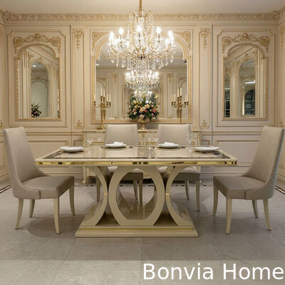 Set Meja Makan Kayu Mewah Putih dan Kursi 6 Seater Furnitur Rumah Ruang Makan Meja Makan dengan Lemari Samping Kabinet Anggur