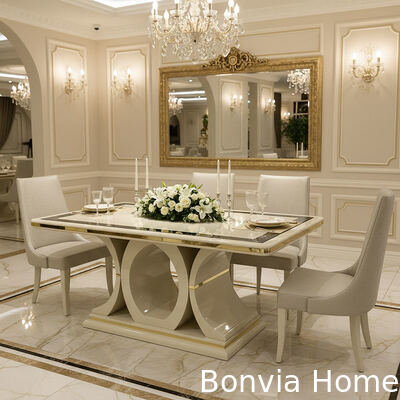 Set Meja Makan Kayu Mewah Putih dan Kursi 6 Seater Furnitur Rumah Ruang Makan Meja Makan dengan Lemari Samping Kabinet Anggur