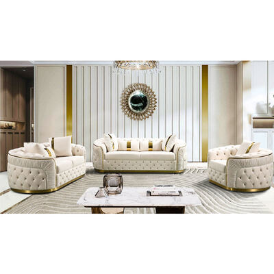 High End Custom Luxury Villa 3 2 1 Seater Sofa Set Furniture Living Room Modular Italia Desain Modern Kain Sofa Bagian