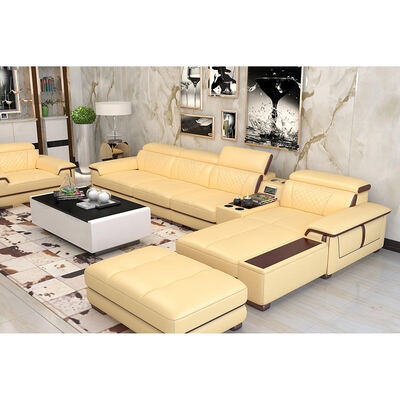 Sofa Set Ruang Tamu Bentuk L Modular Vila Modern Furnitur Rumah Sofa Sectional Kulit Mewah Sudut Santai