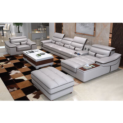 Sofa Set Ruang Tamu Bentuk L Modular Vila Modern Furnitur Rumah Sofa Sectional Kulit Mewah Sudut Santai