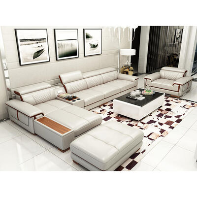 Sofa Set Ruang Tamu Bentuk L Modular Vila Modern Furnitur Rumah Sofa Sectional Kulit Mewah Sudut Santai