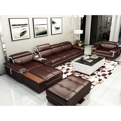 Sofa Set Ruang Tamu Bentuk L Modular Vila Modern Furnitur Rumah Sofa Sectional Kulit Mewah Sudut Santai