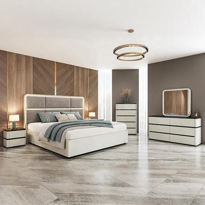 Chambre a Coucher Kompleks Ruang Tidur Mewah Set Headboard King Ukuran Terang Bingkai Kayu Set Perabotan Kamar Tidur Modern Double