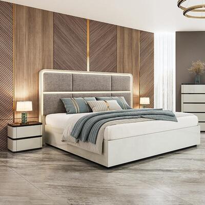 Chambre a Coucher Kompleks Ruang Tidur Mewah Set Headboard King Ukuran Terang Bingkai Kayu Set Perabotan Kamar Tidur Modern Double