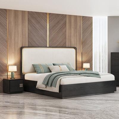 Minimalis King Size Bed Luxury Bedroom Sets Hotel Apartemen Frame Kayu Modern Furnitur Kamar Tidur Set dengan Lemari Sisi Komoditas