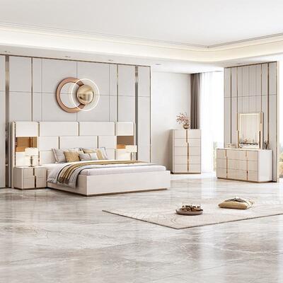 Desain Baru Mewah Ukuran Raja Tempat Tidur Double Modern Furniture Set Kamar Tidur Kayu Set Kamar Tidur Dengan Meja Pakaian Pintu Pintu Pintu
