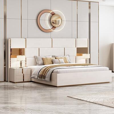 Desain Baru Mewah Ukuran Raja Tempat Tidur Double Modern Furniture Set Kamar Tidur Kayu Set Kamar Tidur Dengan Meja Pakaian Pintu Pintu Pintu