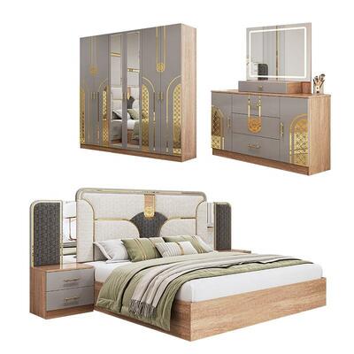 Chambre a Coucher Complet Set Kamar Tidur Turki Kamar Tidur Ukuran King Bingkai Kayu Ganda Set Furnitur Kamar Tidur Modern Mewah Murah