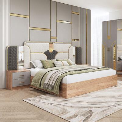 Chambre a Coucher Complet Set Kamar Tidur Turki Kamar Tidur Ukuran King Bingkai Kayu Ganda Set Furnitur Kamar Tidur Modern Mewah Murah