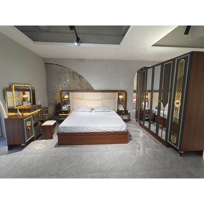 Foshan Grosir Mewah Set Kamar Tidur Lengkap 5 Piece King Size Bed Suite Frame Kayu Turki Modern Furniture Set Kamar Tidur