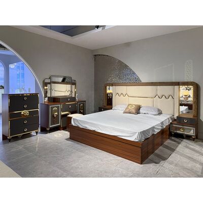 Foshan Grosir Mewah Set Kamar Tidur Lengkap 5 Piece King Size Bed Suite Frame Kayu Turki Modern Furniture Set Kamar Tidur