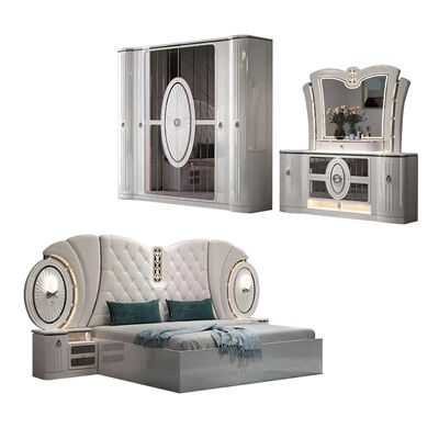 Harga Massal Set Furnitur Kamar Tidur Mewah Modern Rangka Tempat Tidur Ukuran King Kamar Utama Set Kamar Tidur Turki Lengkap dengan Lampu Led