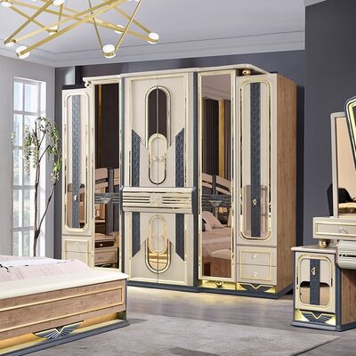 Chambre a Coucher Complet De Luxe Set Kamar Tidur Tempat Tidur King Kamar Rumah Bingkai Kayu Ganda Set Furnitur Kamar Tidur Mewah Modern