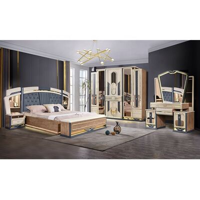 Chambre a Coucher Complet De Luxe Set Kamar Tidur Tempat Tidur King Kamar Rumah Bingkai Kayu Ganda Set Furnitur Kamar Tidur Mewah Modern