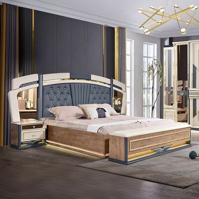Chambre a Coucher Complet De Luxe Set Kamar Tidur Tempat Tidur King Kamar Rumah Bingkai Kayu Ganda Set Furnitur Kamar Tidur Mewah Modern