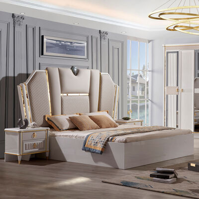 Modern Velvet Cover Headback Kamar Kayu King Size Sets Tempat Tidur Perabot Ratu Tempat Tidur Kabinet Penuh Set Kamar Tidur