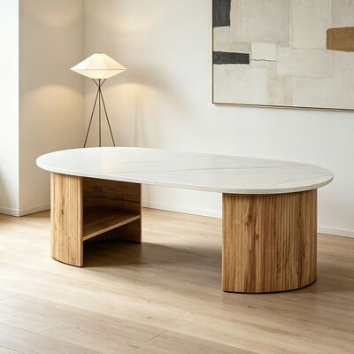 Furnitur Ruang Makan Modern Meja Makan Kayu Oval Basis penyimpanan Rumah Nordic Restoran dapur 6 kursi Meja Makan