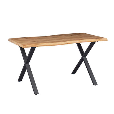 Gaya minimalis persegi panjang Meja makan tepi hidup Metal Base Meja makan furnitur Kayu Meja makan modern Set 6 kursi