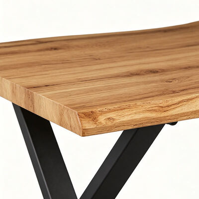 Gaya minimalis persegi panjang Meja makan tepi hidup Metal Base Meja makan furnitur Kayu Meja makan modern Set 6 kursi