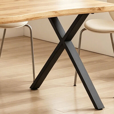 Gaya minimalis persegi panjang Meja makan tepi hidup Metal Base Meja makan furnitur Kayu Meja makan modern Set 6 kursi