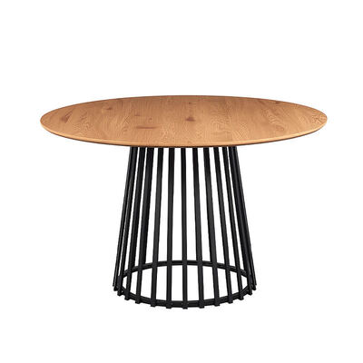 Gaya minimalis persegi panjang Meja makan tepi hidup Metal Base Meja makan furnitur Kayu Meja makan modern Set 6 kursi
