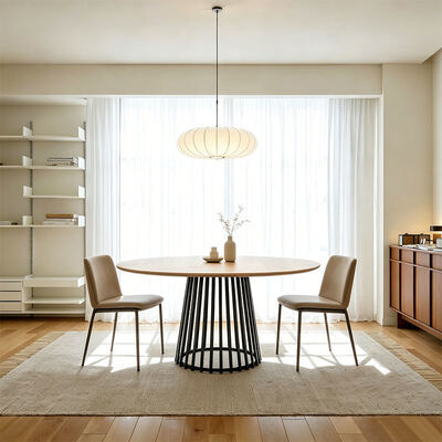 Gaya minimalis persegi panjang Meja makan tepi hidup Metal Base Meja makan furnitur Kayu Meja makan modern Set 6 kursi