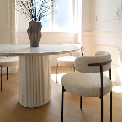furnitur rumah Nordic Meja makan bulat putih 6 kursi Meja makan modern mewah kayu dan kursi yang diset untuk ruang makan