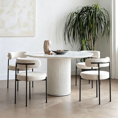 furnitur rumah Nordic Meja makan bulat putih 6 kursi Meja makan modern mewah kayu dan kursi yang diset untuk ruang makan