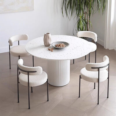 furnitur rumah Nordic Meja makan bulat putih 6 kursi Meja makan modern mewah kayu dan kursi yang diset untuk ruang makan