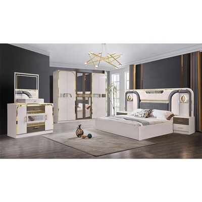 Set Kamar Tidur Turki Desain Baru Lengkap Mewah Ukuran King 5 Buah Rangka Kayu Ganda Set Furnitur Kamar Tidur Modern