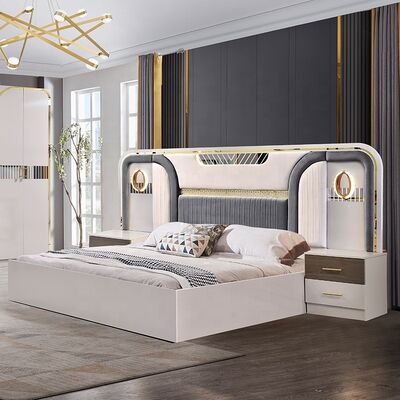 Set Kamar Tidur Turki Desain Baru Lengkap Mewah Ukuran King 5 Buah Rangka Kayu Ganda Set Furnitur Kamar Tidur Modern